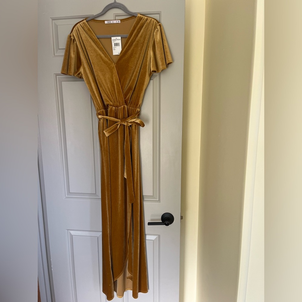 Elegant Gold Wrap Dress